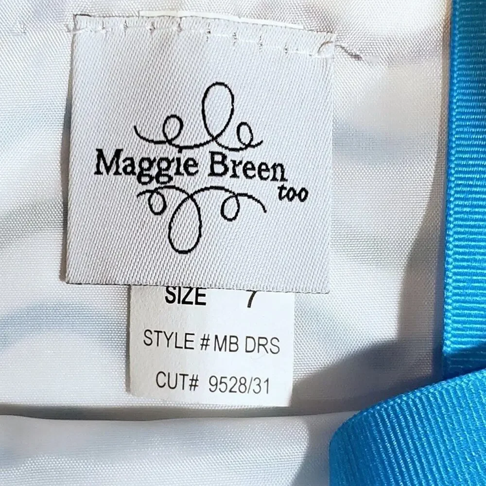 Maggie Breen‎ Girl's Size 7 Blue and Green Striped Dress With Ribbon Strap NWT